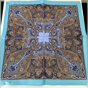 Persian Silk Paisley Pocket Square New by Robert Graham Blue and Gold
